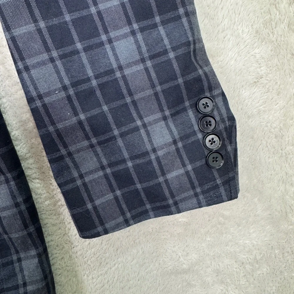 NEW Banana Republic Mens 44R Slim Tailored Fit Blazer Plaid Blue Gray Cotton